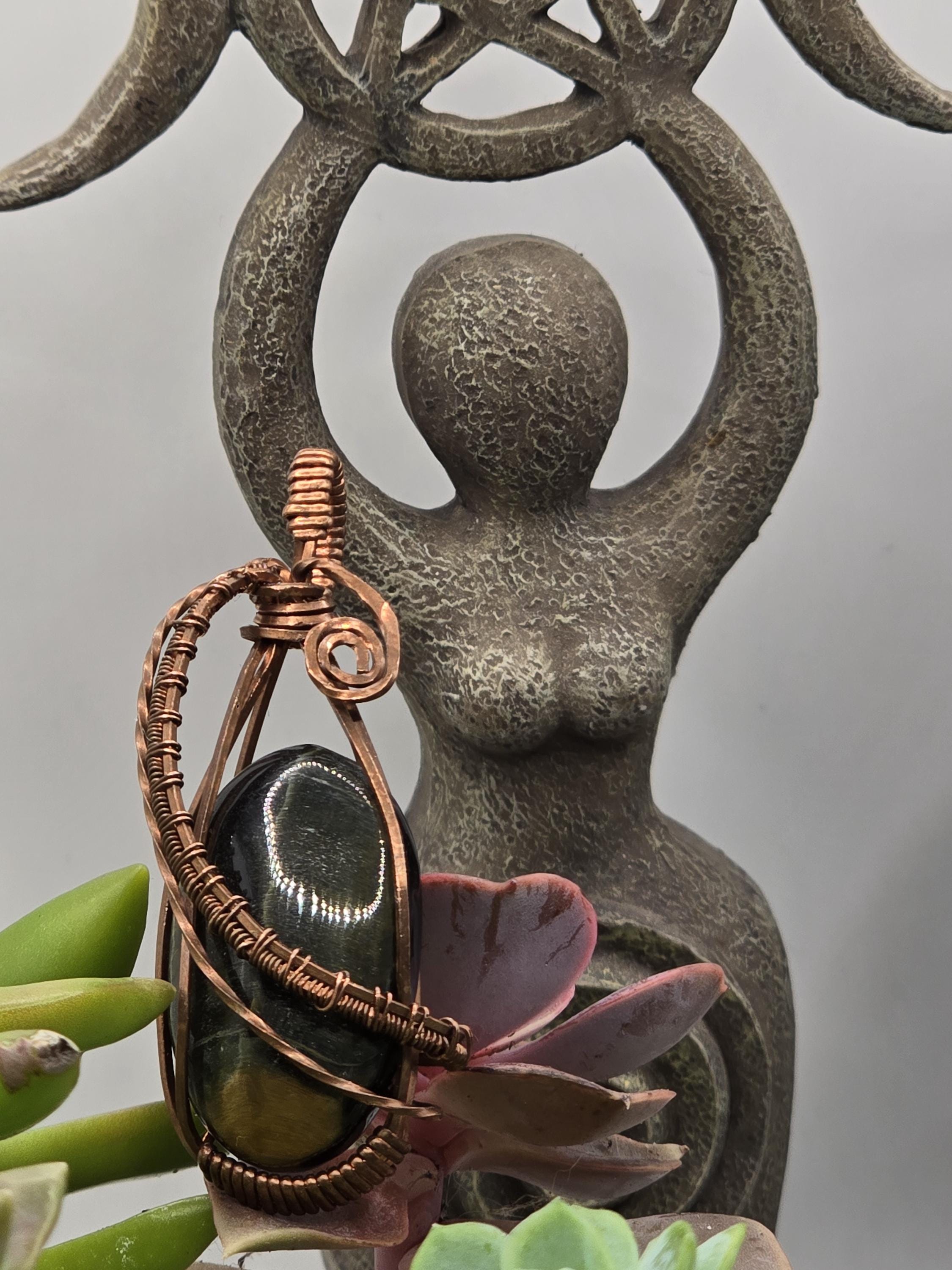 Hand-crafted Wire Wrapped Blue and Gold Tigers Eye Crystal Pendant