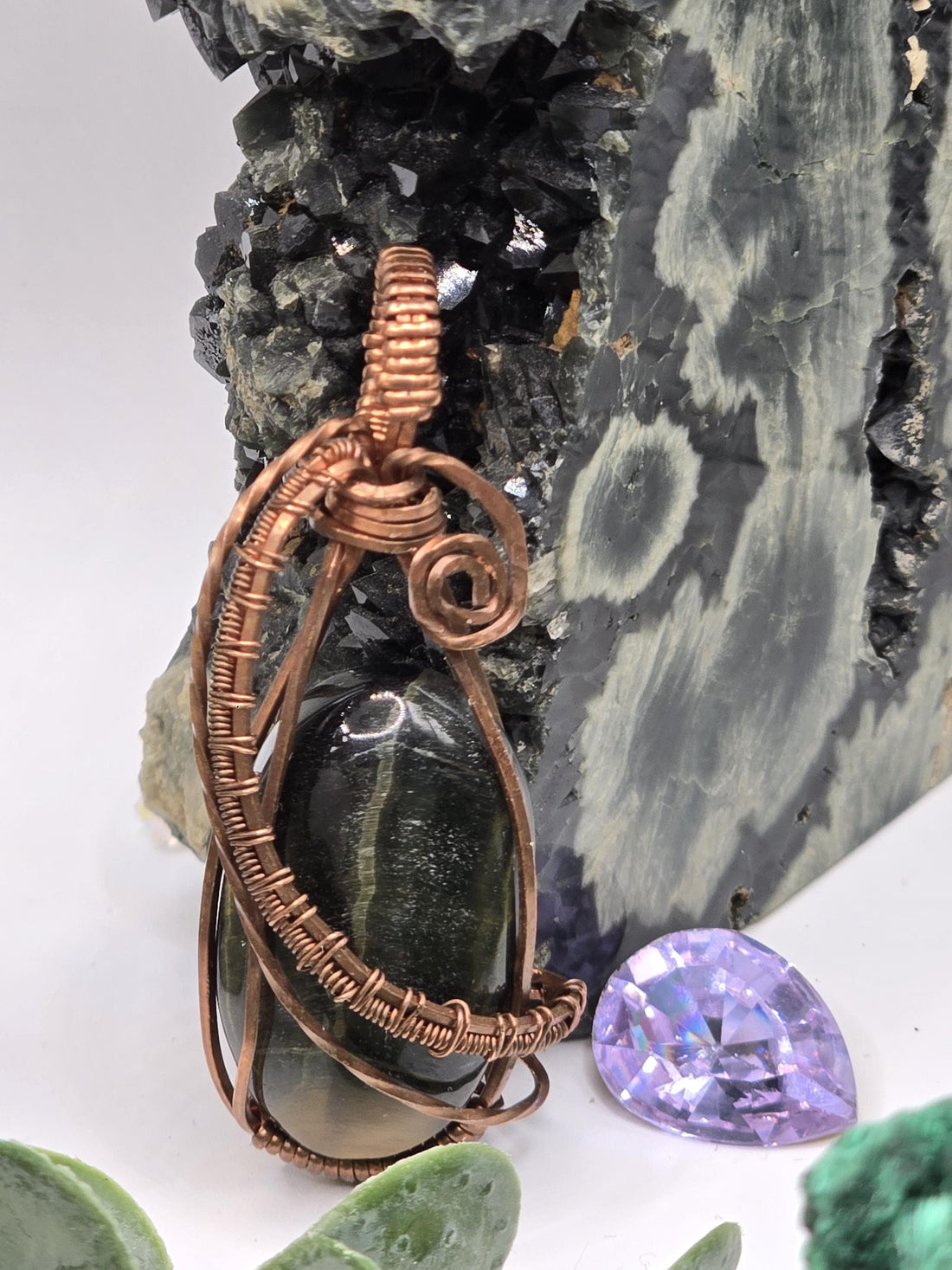 Hand-crafted Wire Wrapped Blue and Gold Tigers Eye Crystal Pendant