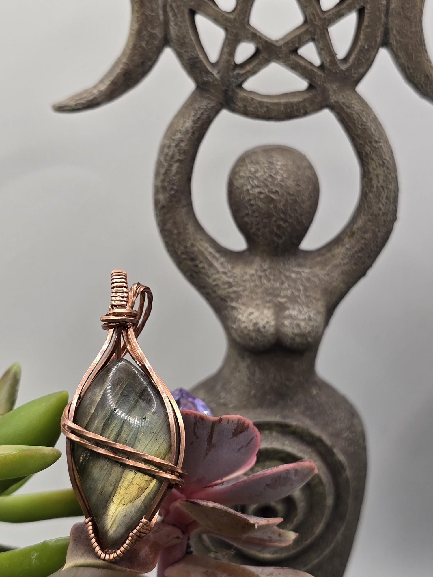 Hand-crafted Wire Wrapped Labradorite Crystal Pendant