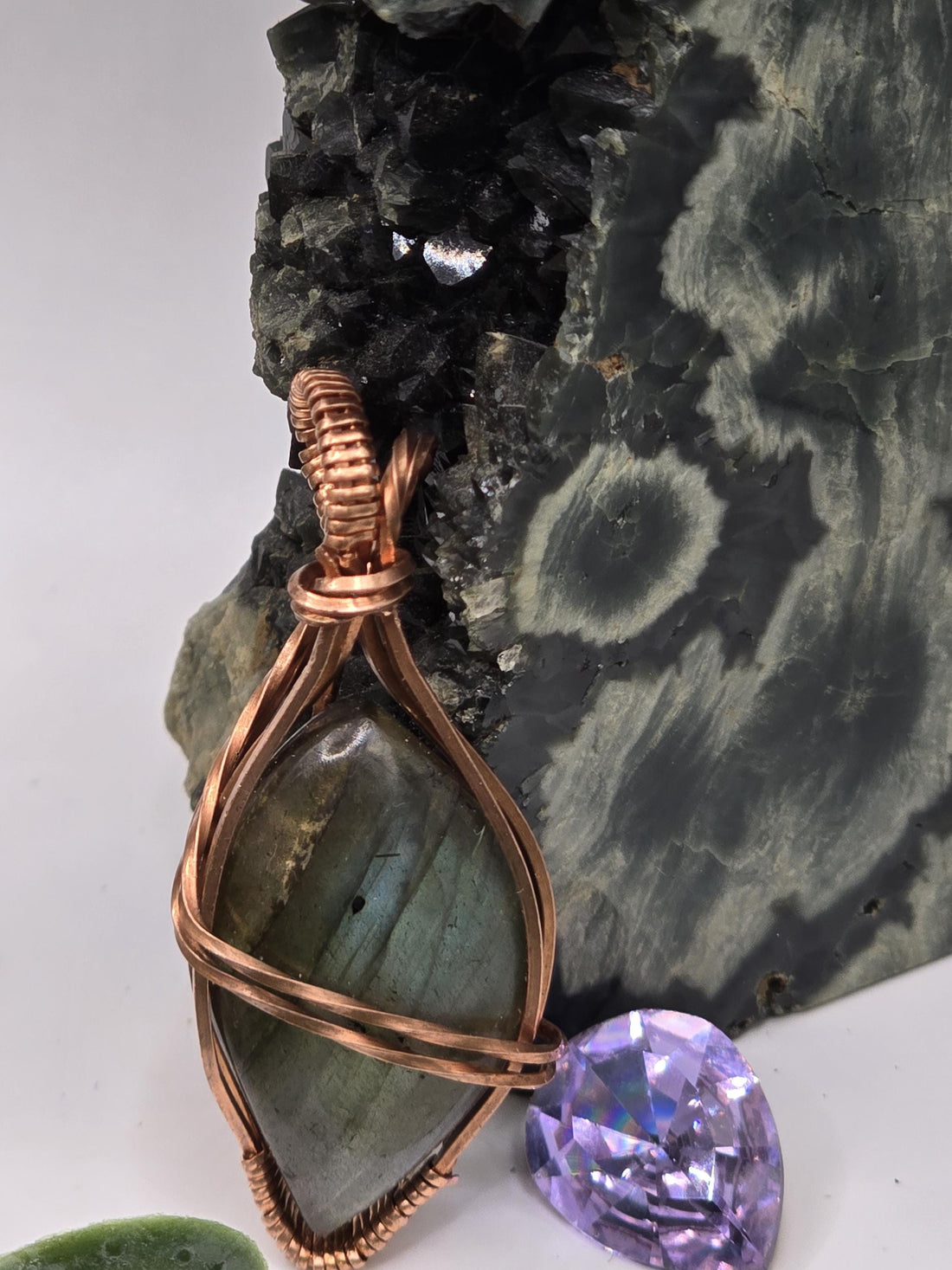 Hand-crafted Wire Wrapped Labradorite Crystal Pendant