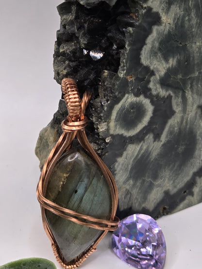 Hand-crafted Wire Wrapped Labradorite Crystal Pendant
