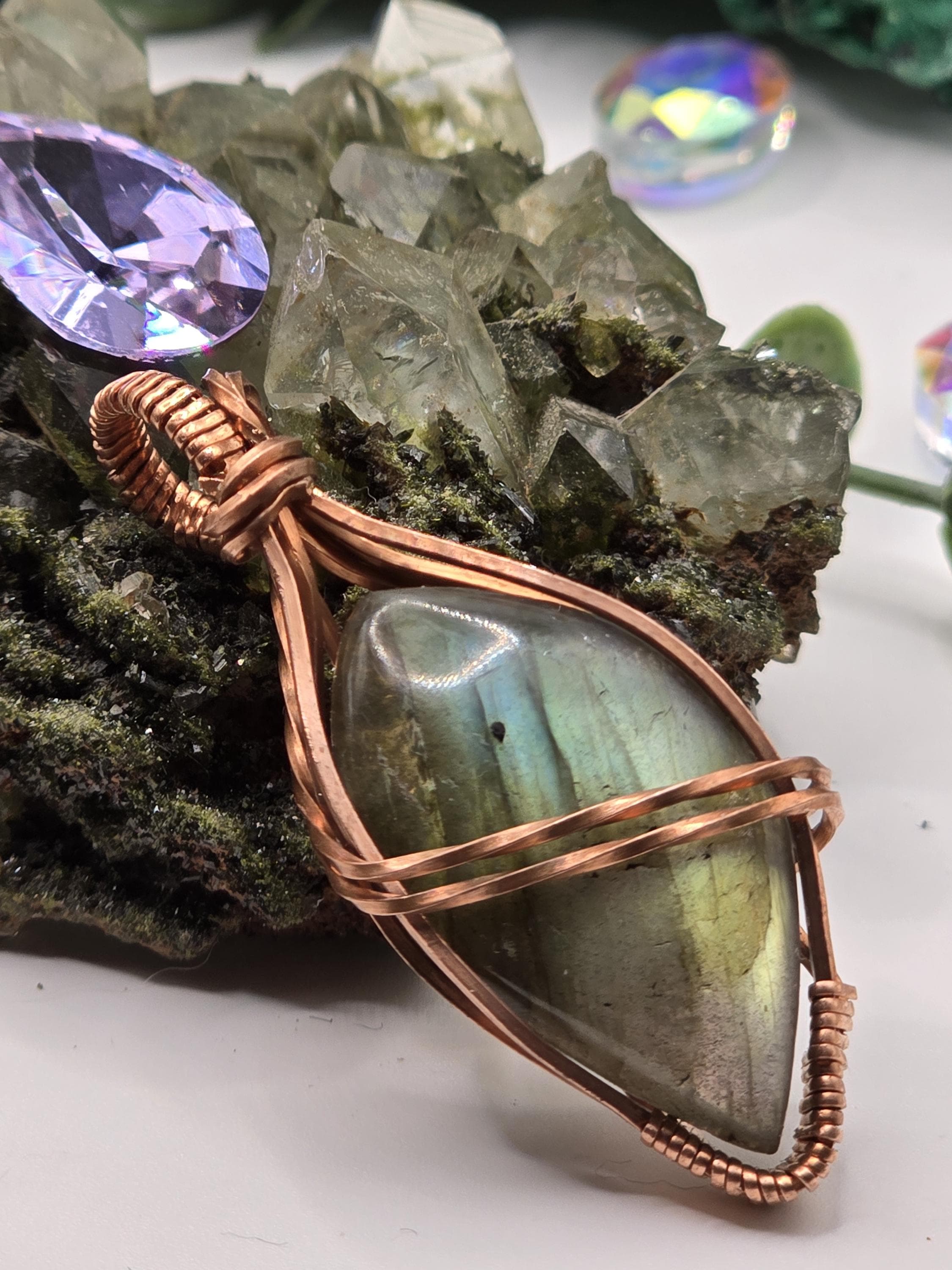 Hand-crafted Wire Wrapped Labradorite Crystal Pendant