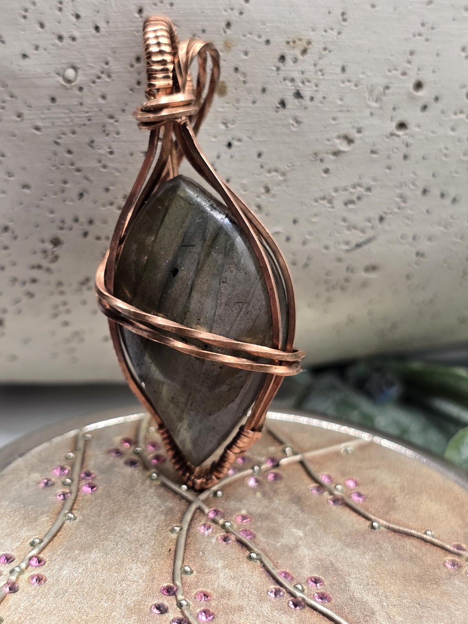 Hand-crafted Wire Wrapped Labradorite Crystal Pendant