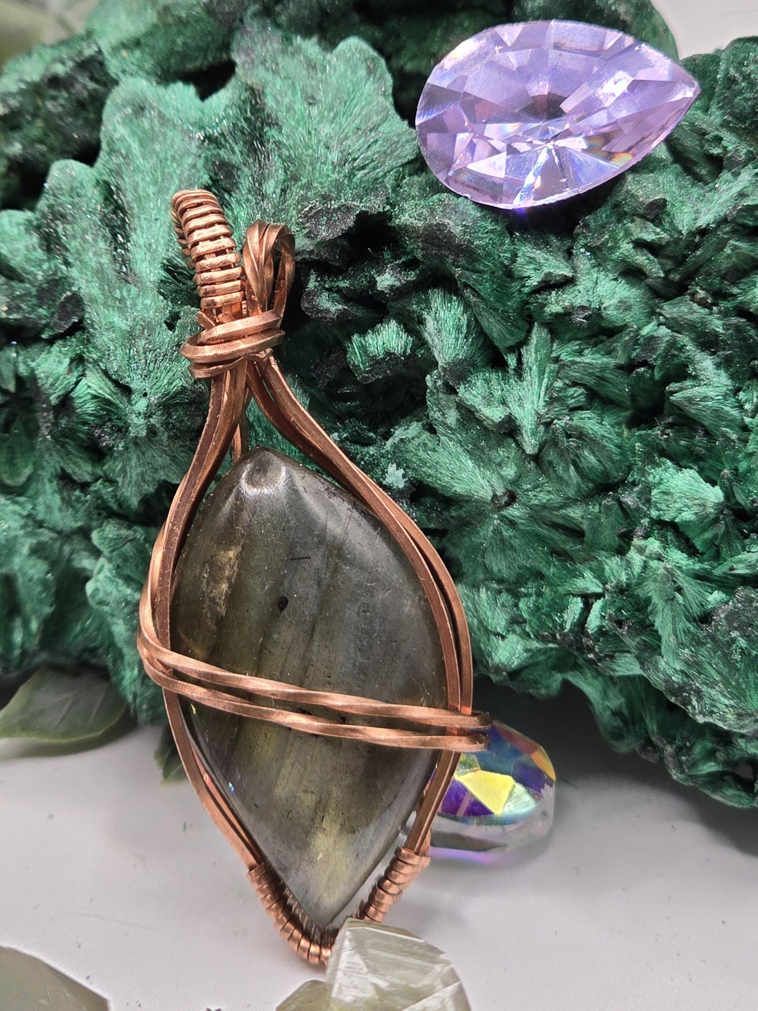 Hand-crafted Wire Wrapped Labradorite Crystal Pendant