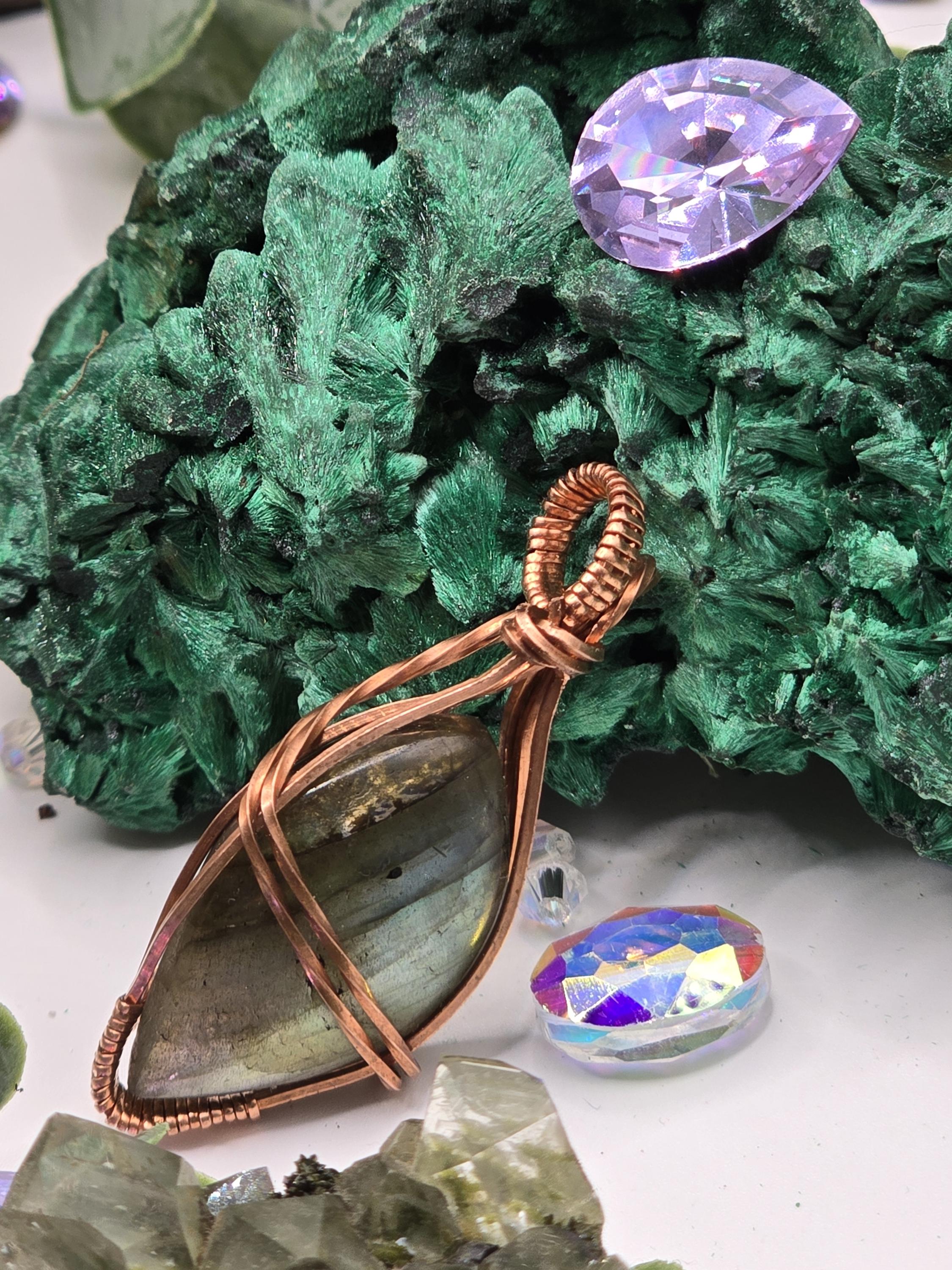 Hand-crafted Wire Wrapped Labradorite Crystal Pendant
