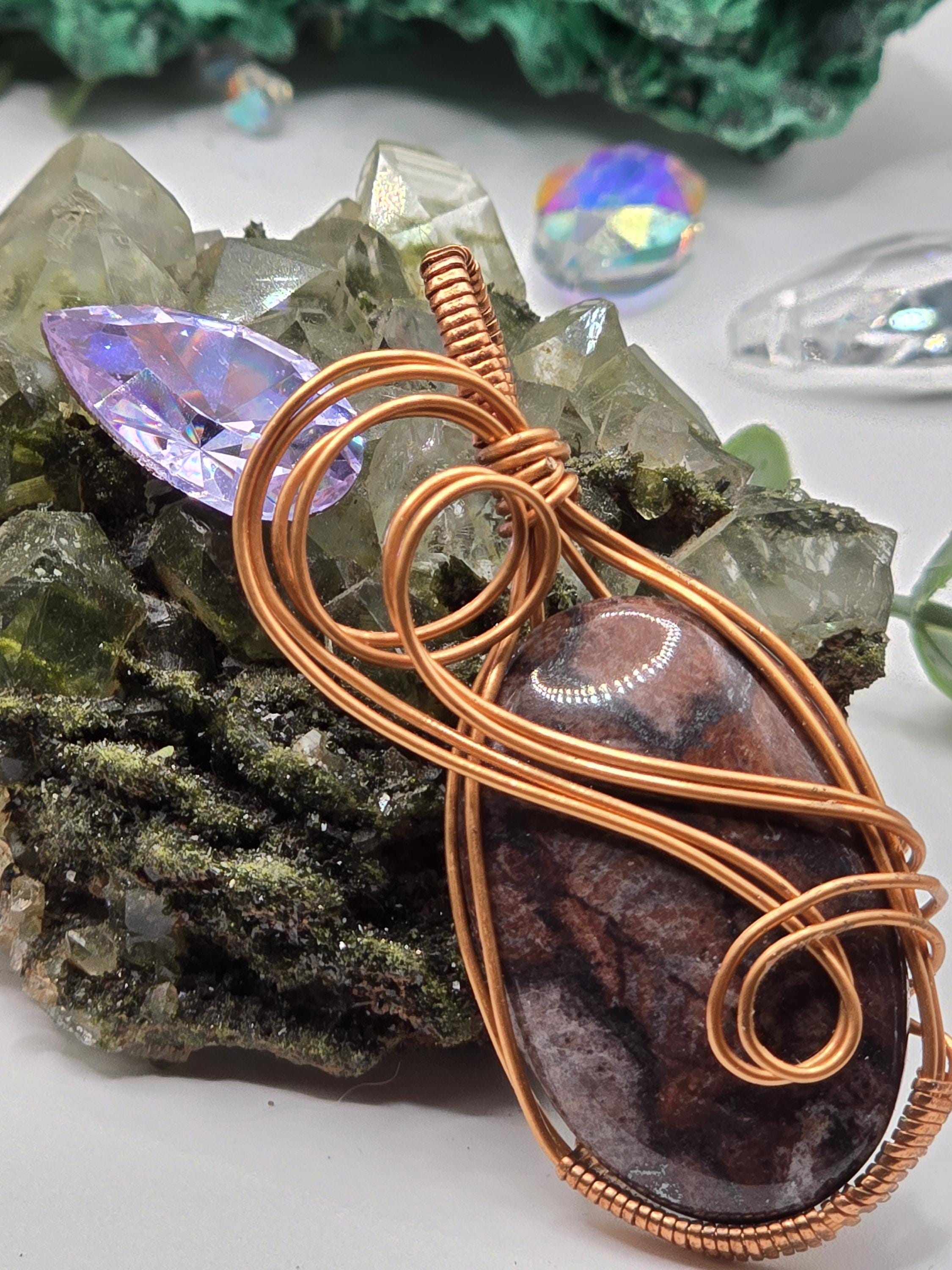Hand-crafted Wire Wrapped Brecciated Jasper Crystal Pendant