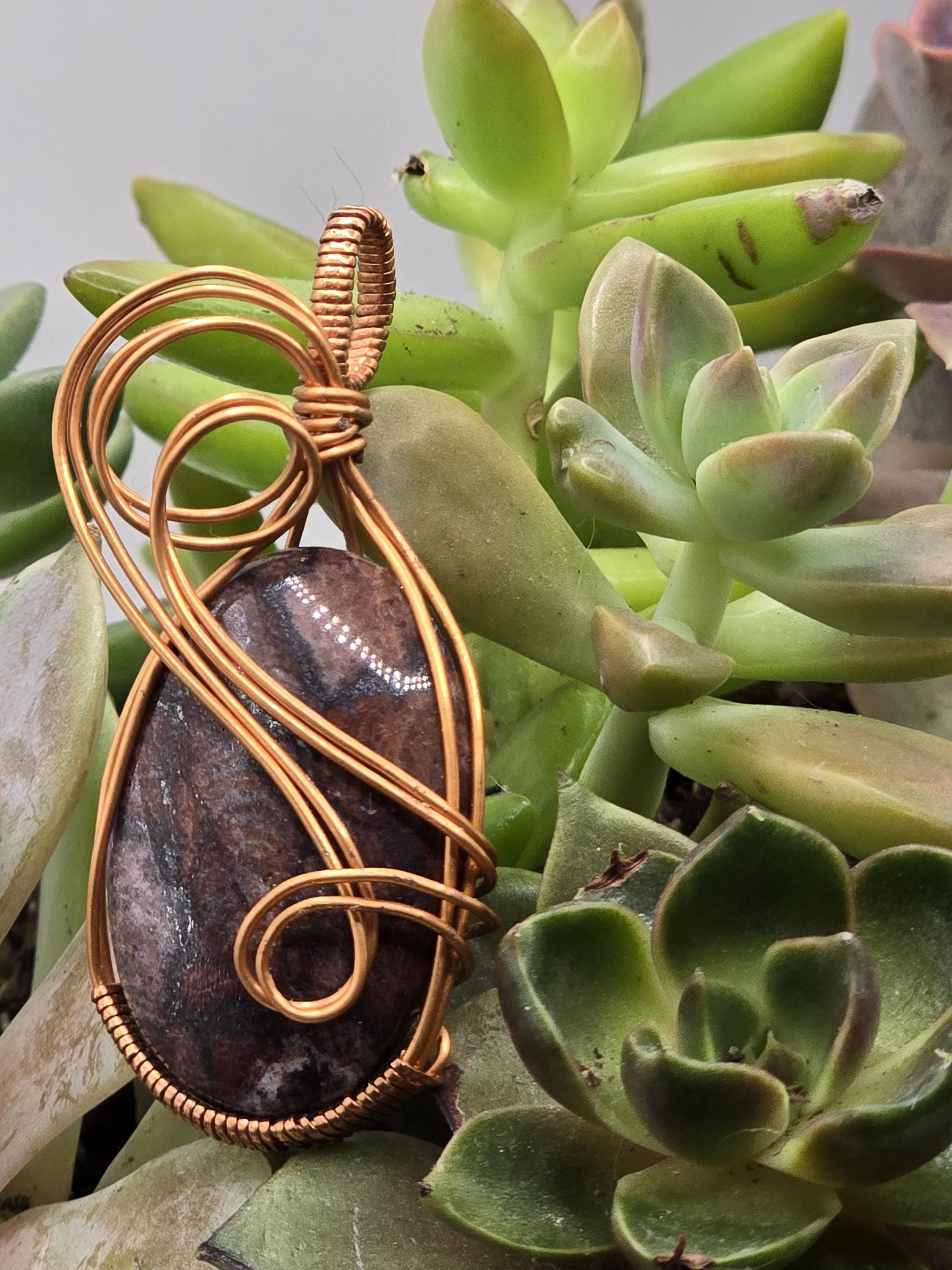 Hand-crafted Wire Wrapped Brecciated Jasper Crystal Pendant