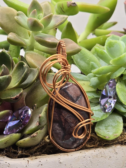 Hand-crafted Wire Wrapped Brecciated Jasper Crystal Pendant