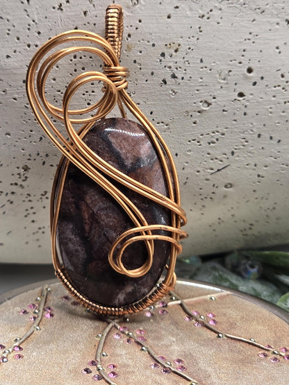 Hand-crafted Wire Wrapped Brecciated Jasper Crystal Pendant