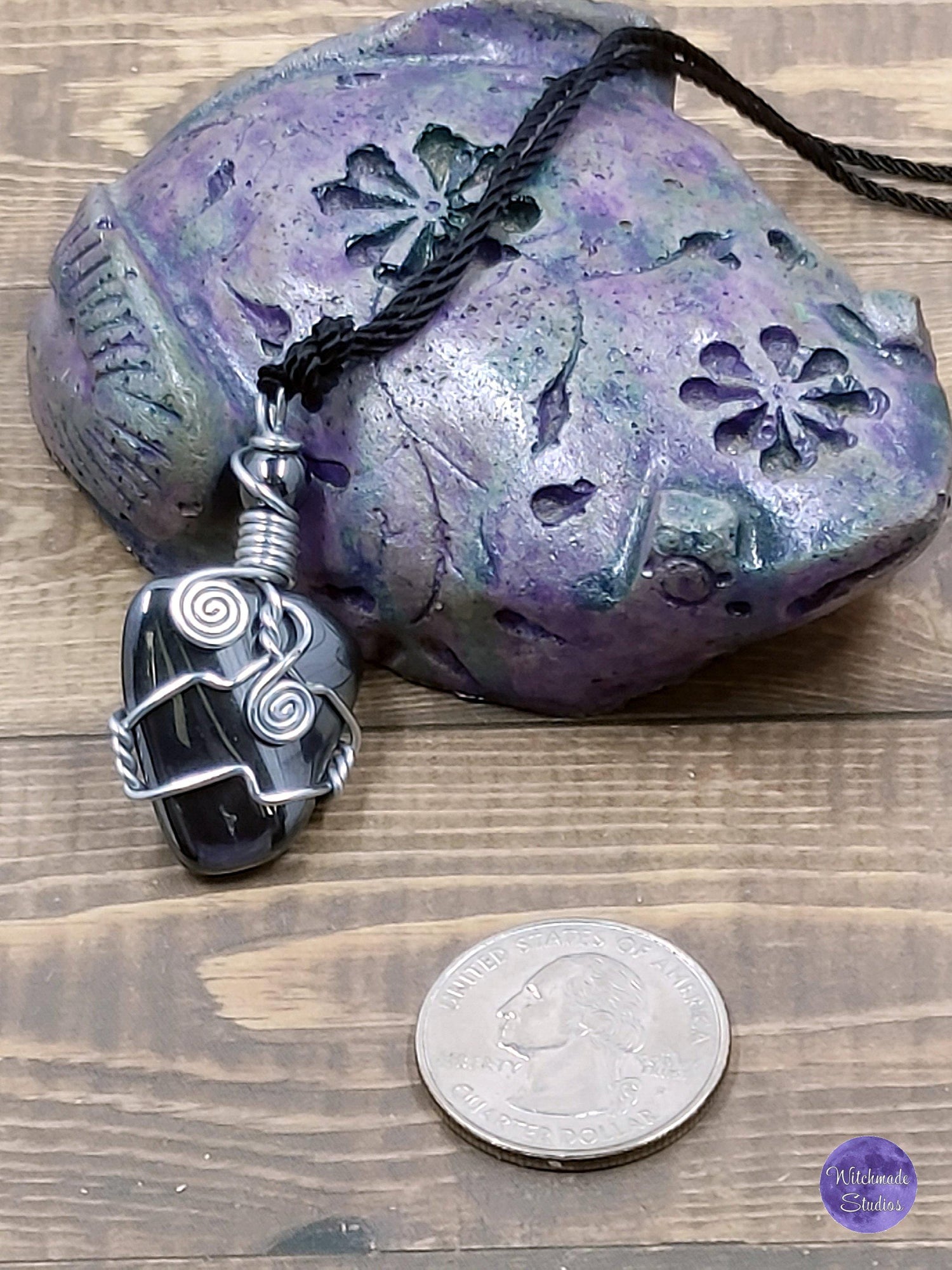 Hematite Wire Wrap Crystal Necklace, Copper Metaphysical Jewelry JN48