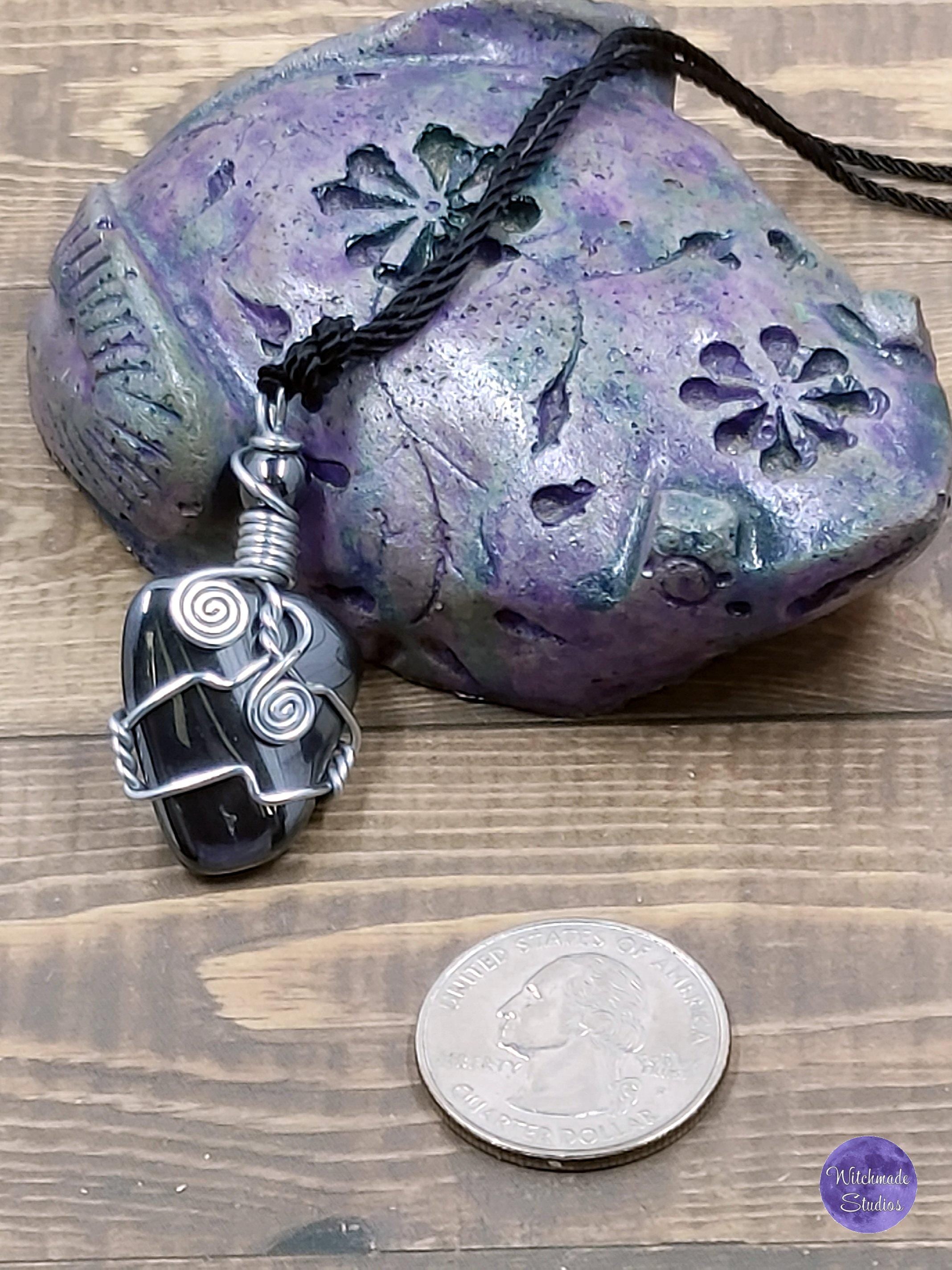 Hematite Wire Wrap Crystal Necklace, Copper Metaphysical Jewelry JN48