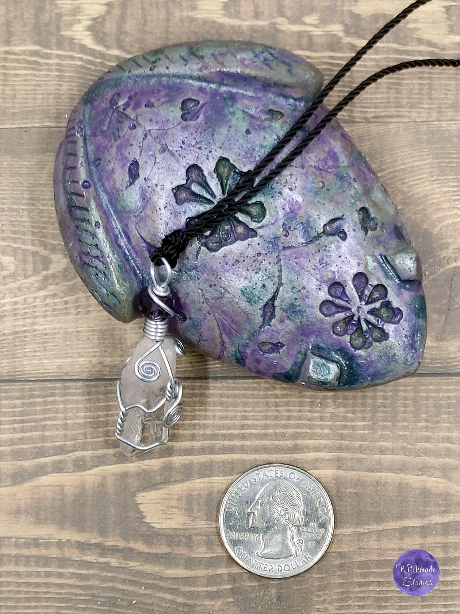 Clear Quartz Wire Wrap Crystal Necklace, Copper Metaphysical JewelryJN79