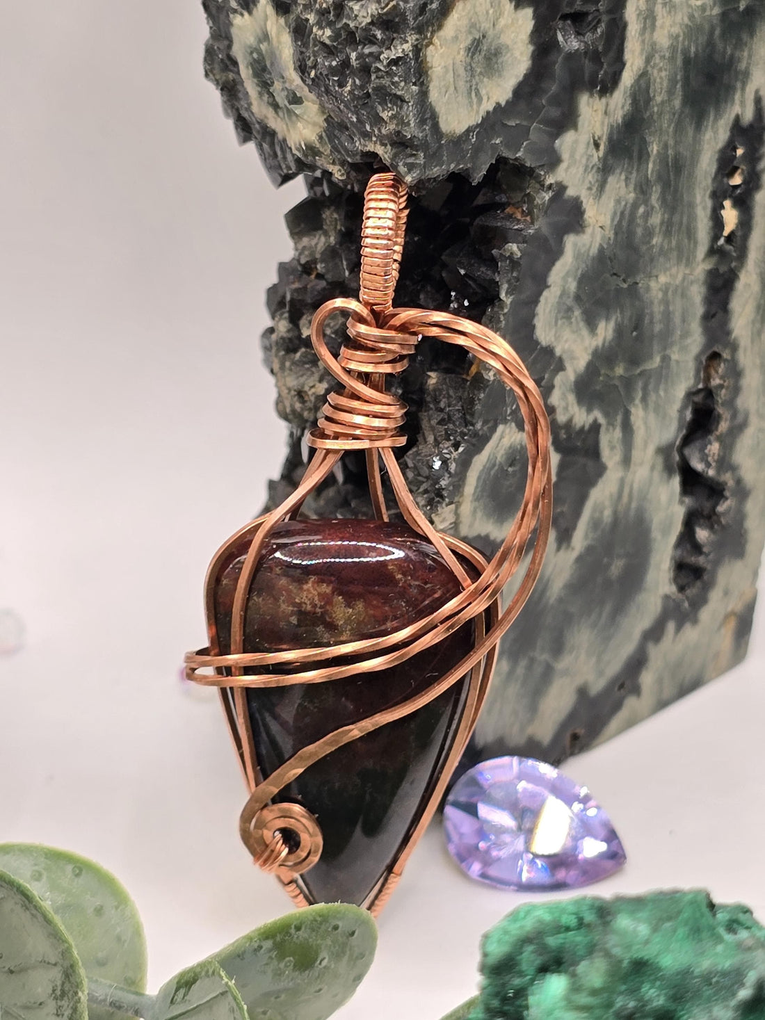 Hand-crafted Wire Wrapped Dragon Blood Jasper Crystal Pendant