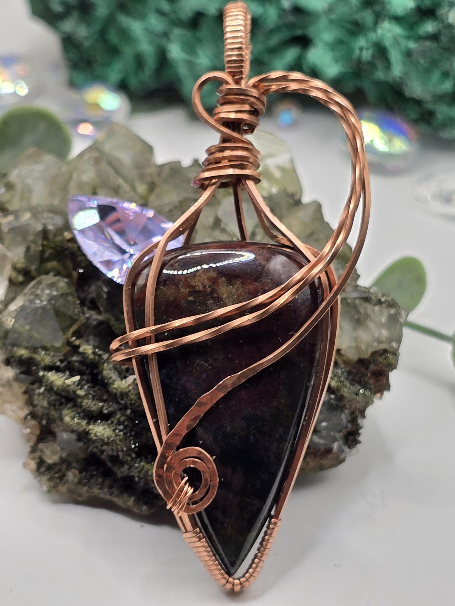 Hand-crafted Wire Wrapped Dragon Blood Jasper Crystal Pendant
