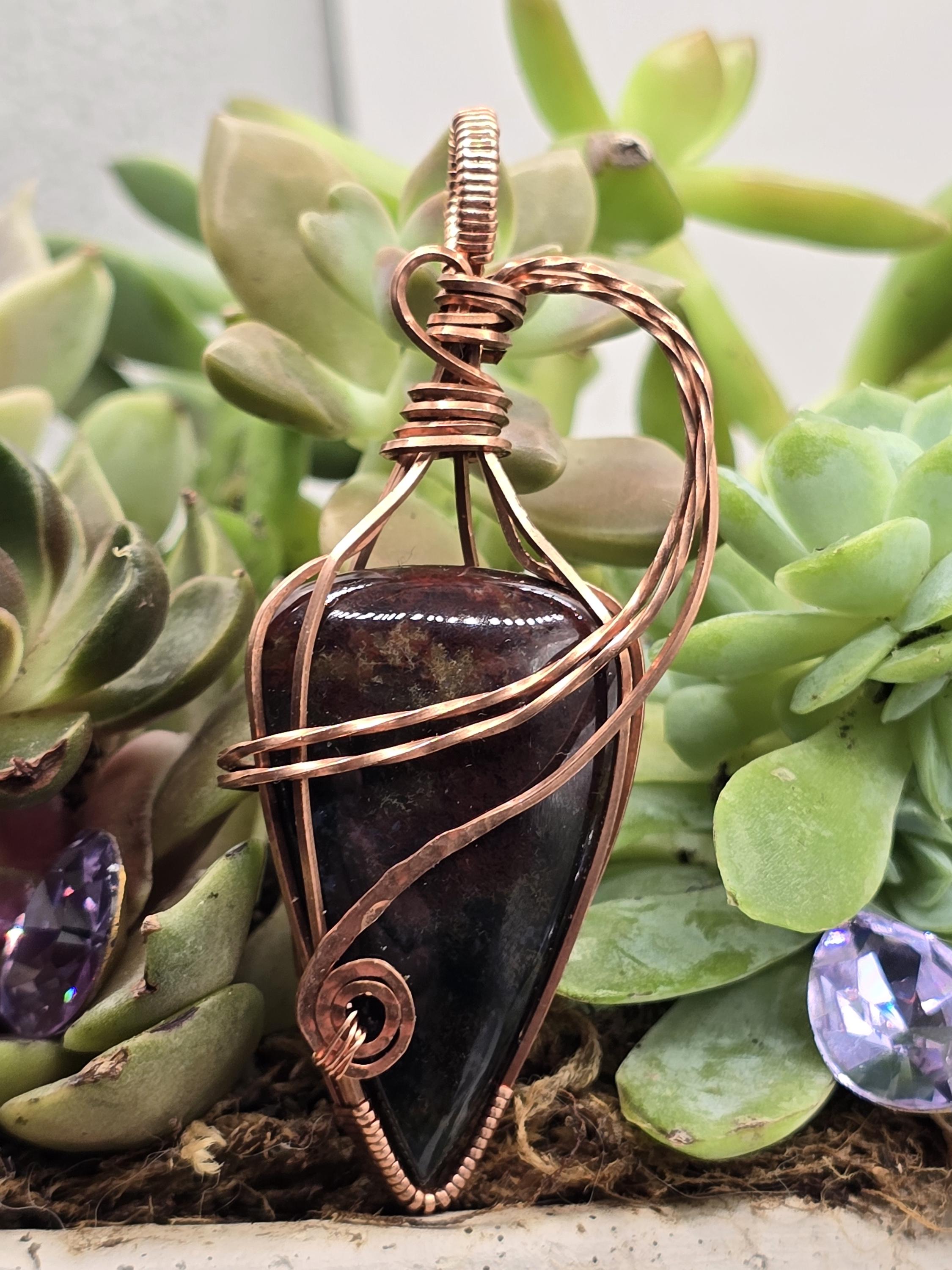 Hand-crafted Wire Wrapped Dragon Blood Jasper Crystal Pendant