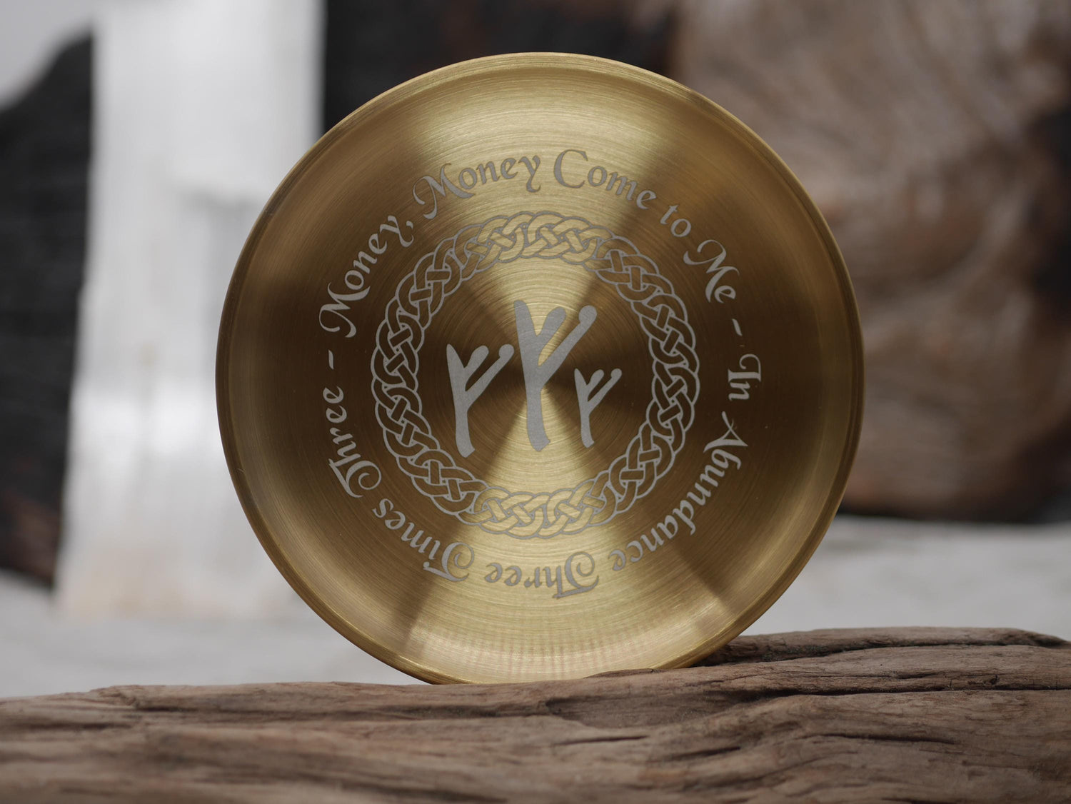 Gold Tone Abundance Altar Tray: Fehu Rune, Celtic Border, Stainless Steel