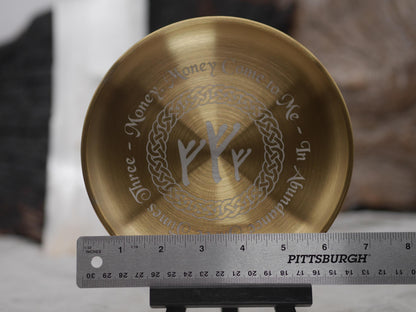 Gold Tone Abundance Altar Tray: Fehu Rune, Celtic Border, Stainless Steel