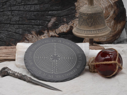 Chartres Labyrinth Slate Altar Tray: Engraved Meditation Plate