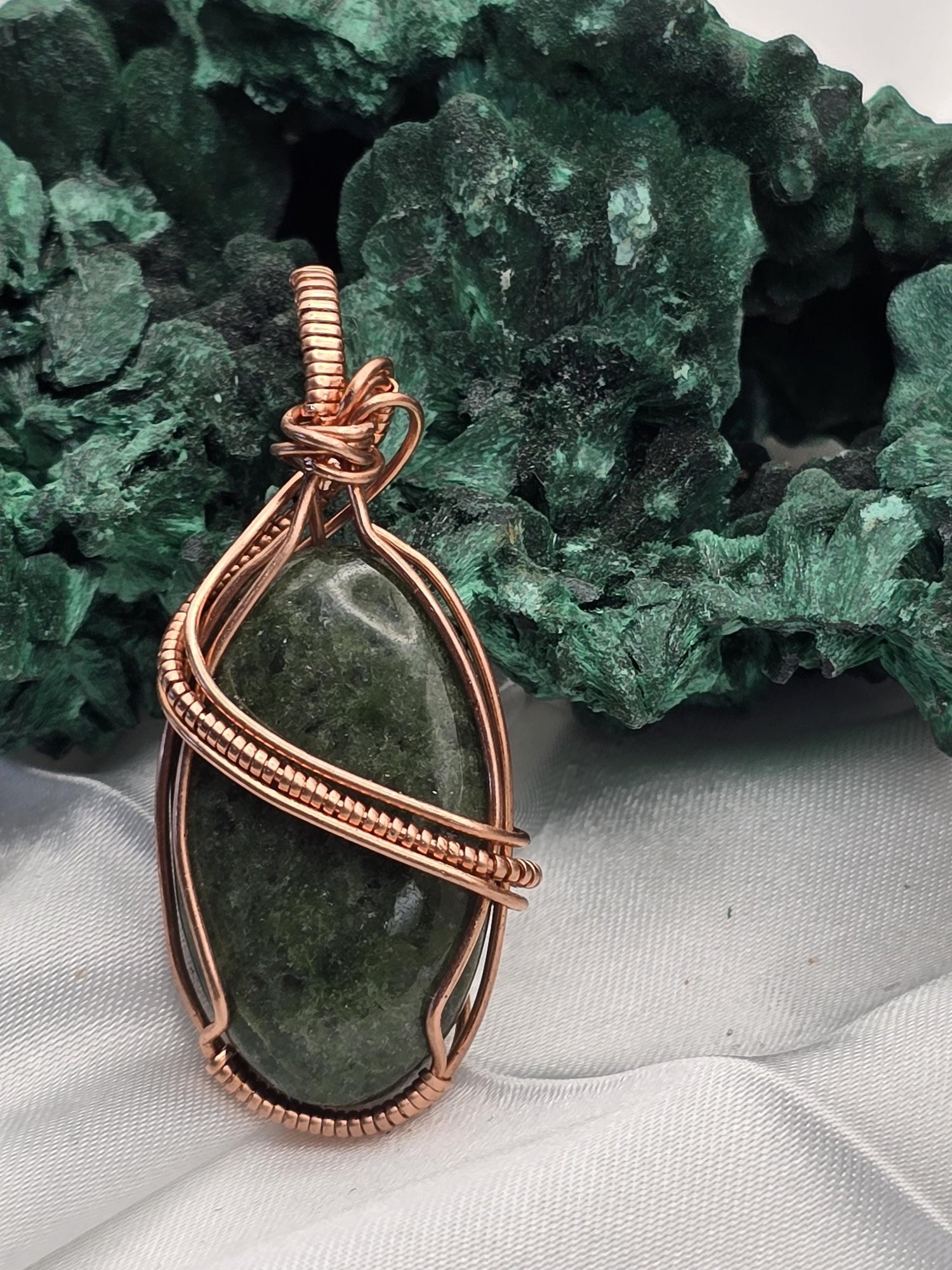 Hand-crafted Wire Wrapped Dense Moss Agate Crystal Pendant