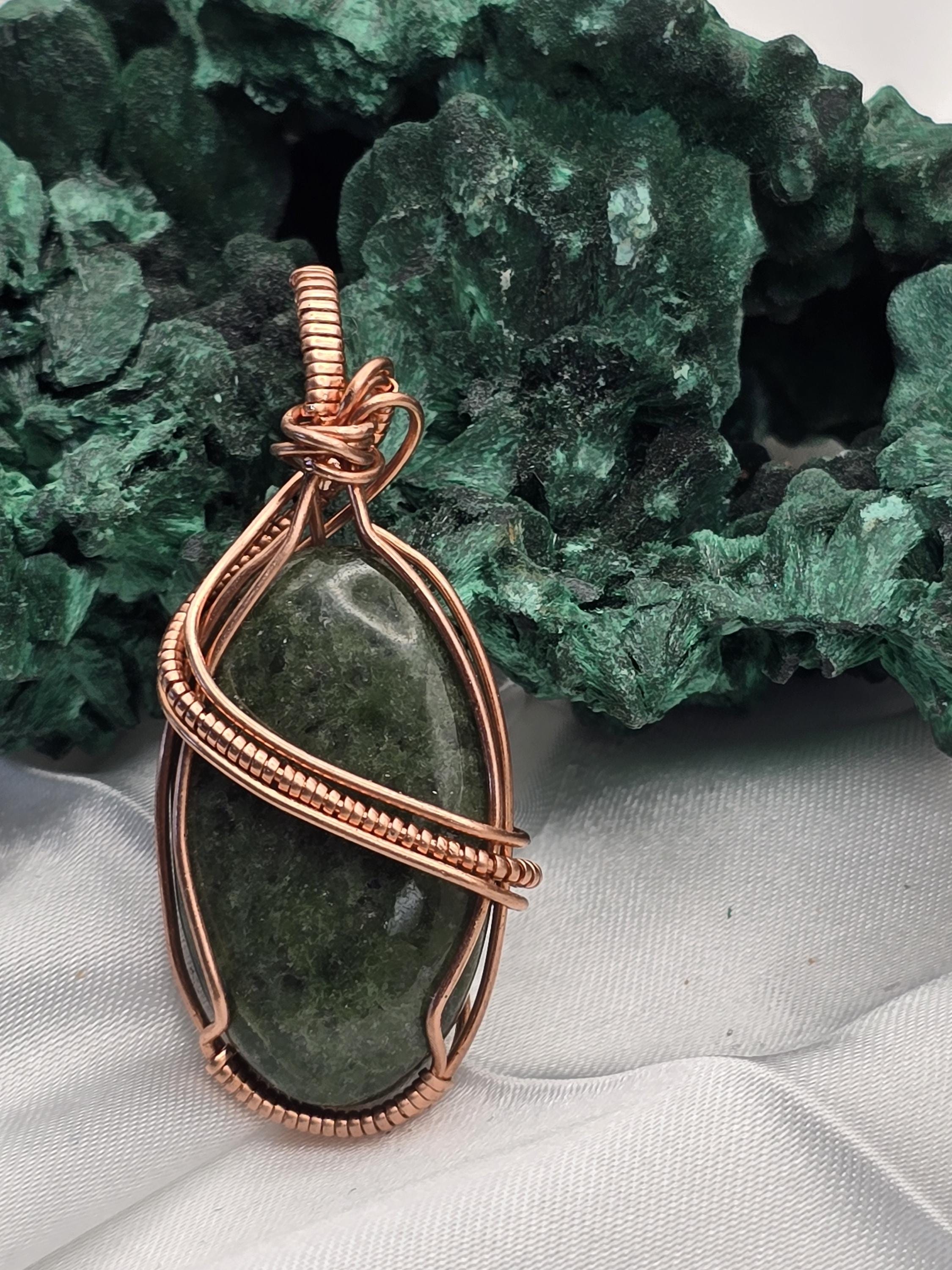 Hand-crafted Wire Wrapped Dense Moss Agate Crystal Pendant