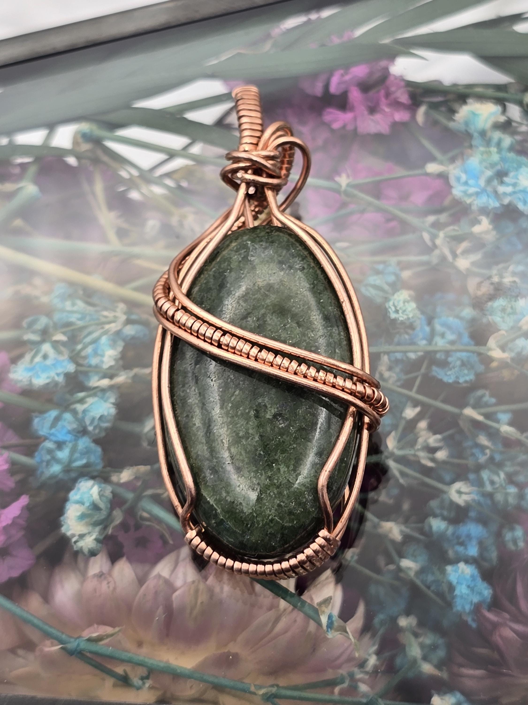 Hand-crafted Wire Wrapped Dense Moss Agate Crystal Pendant