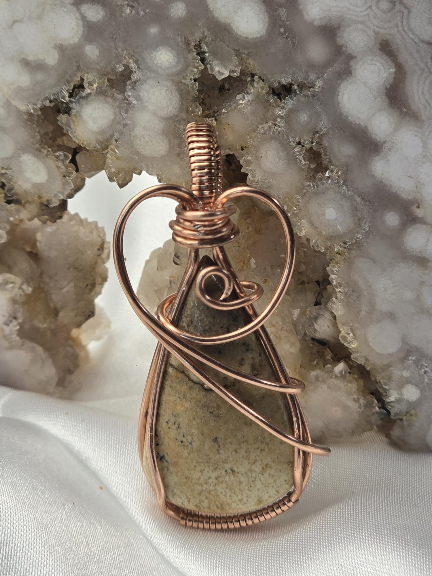 Hand-crafted Wire Wrapped Picture Jasper Crystal Pendant