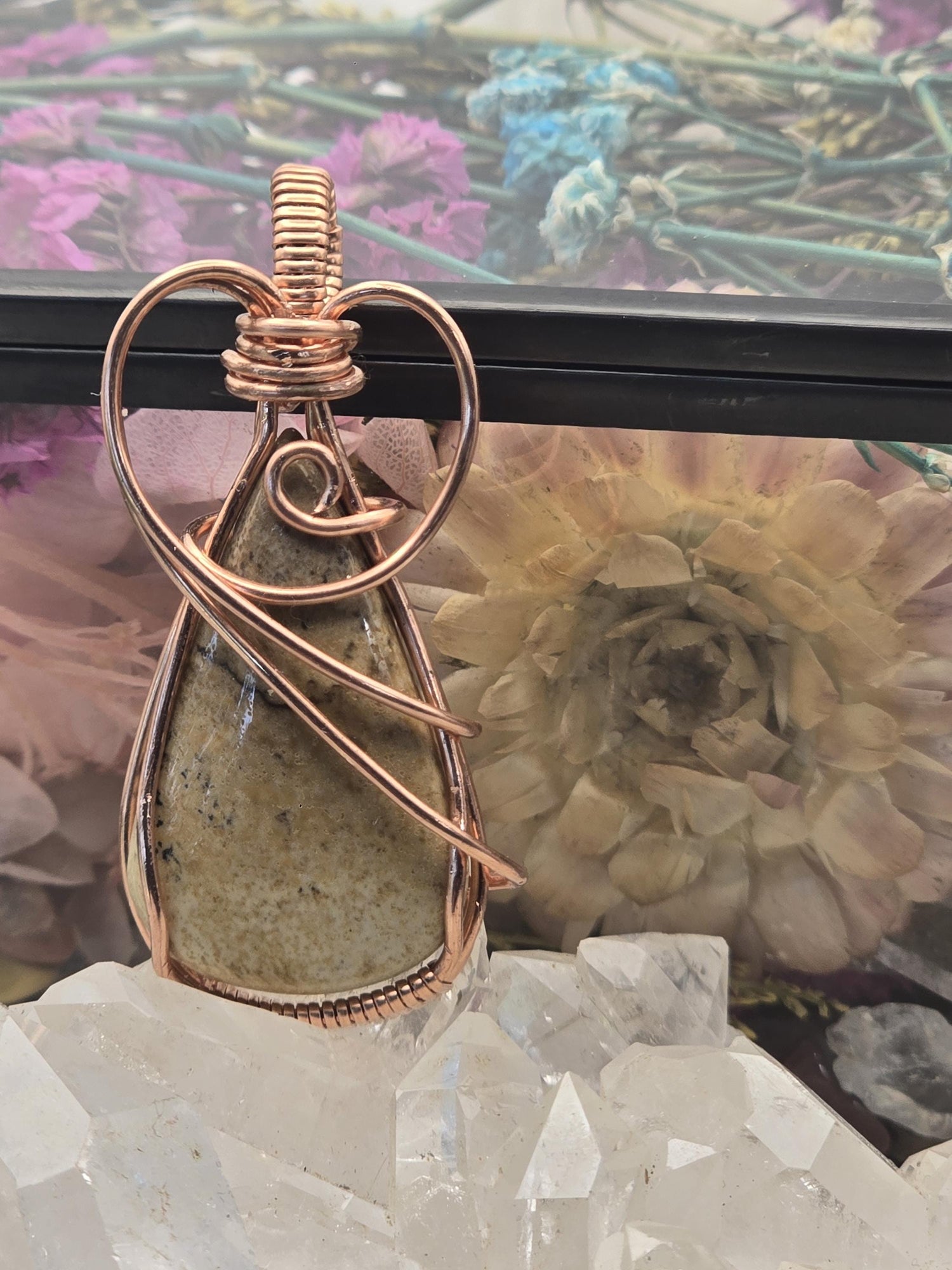 Hand-crafted Wire Wrapped Picture Jasper Crystal Pendant