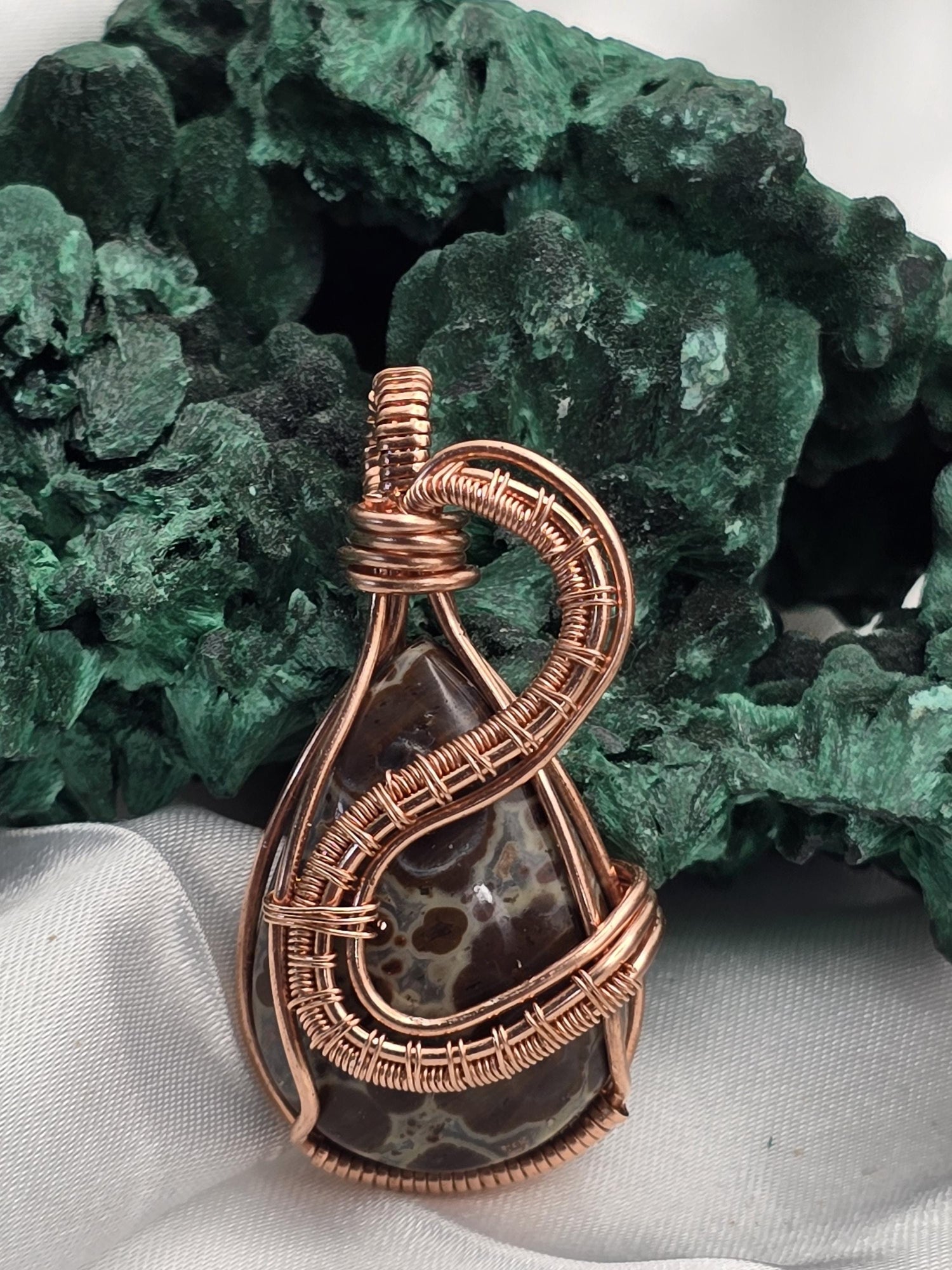 Hand-crafted Wire Wrapped Asteroid Jasper Crystal Pendant