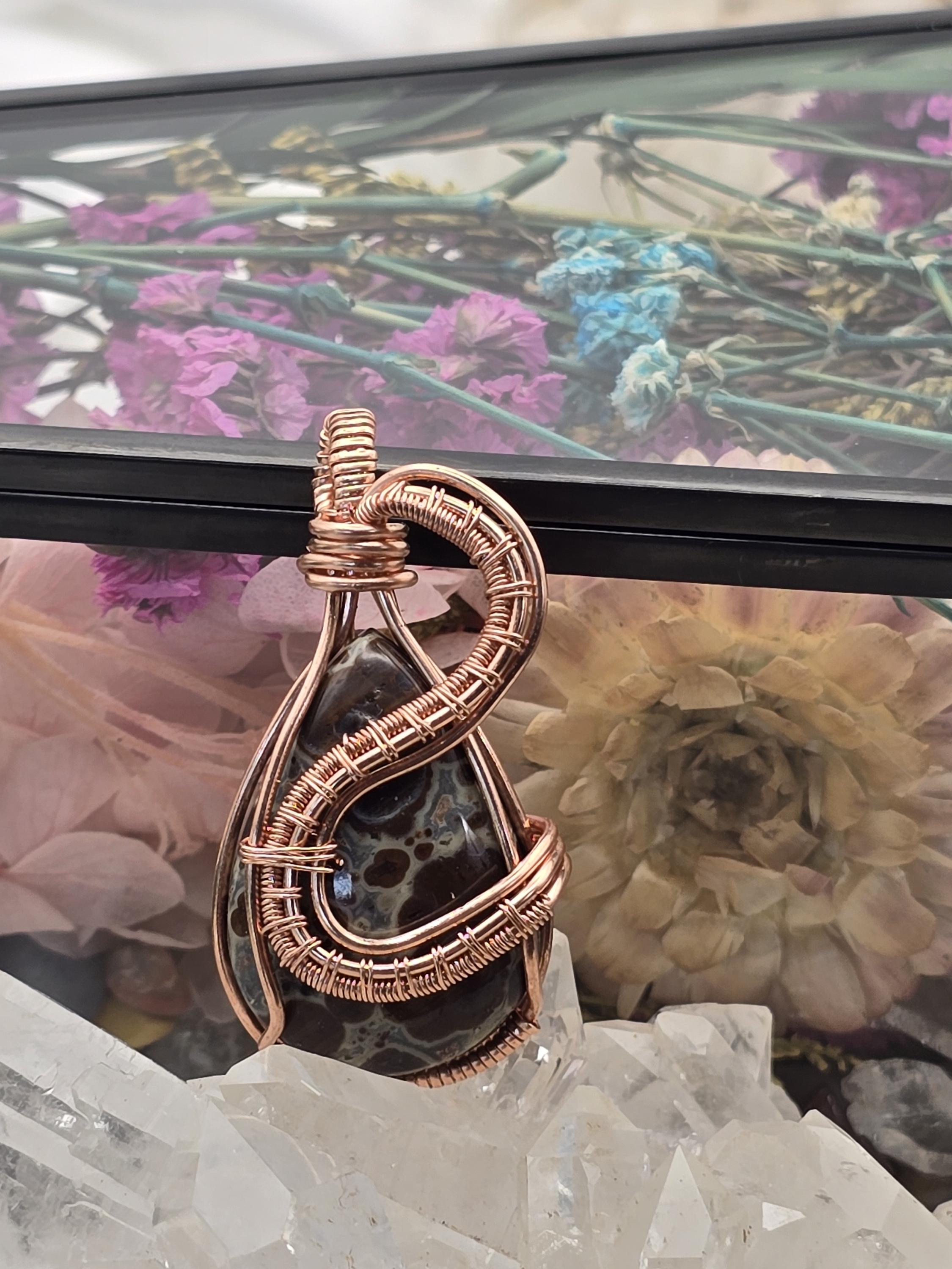Hand-crafted Wire Wrapped Asteroid Jasper Crystal Pendant