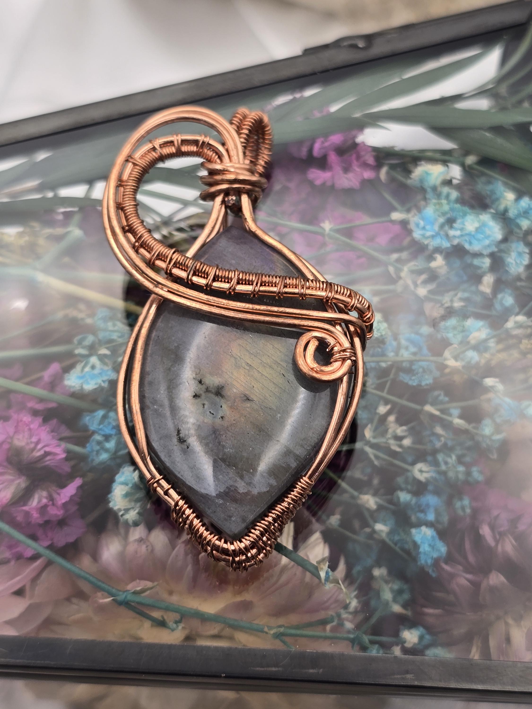 Hand-crafted Wire Wrapped Labradorite Crystal Pendant