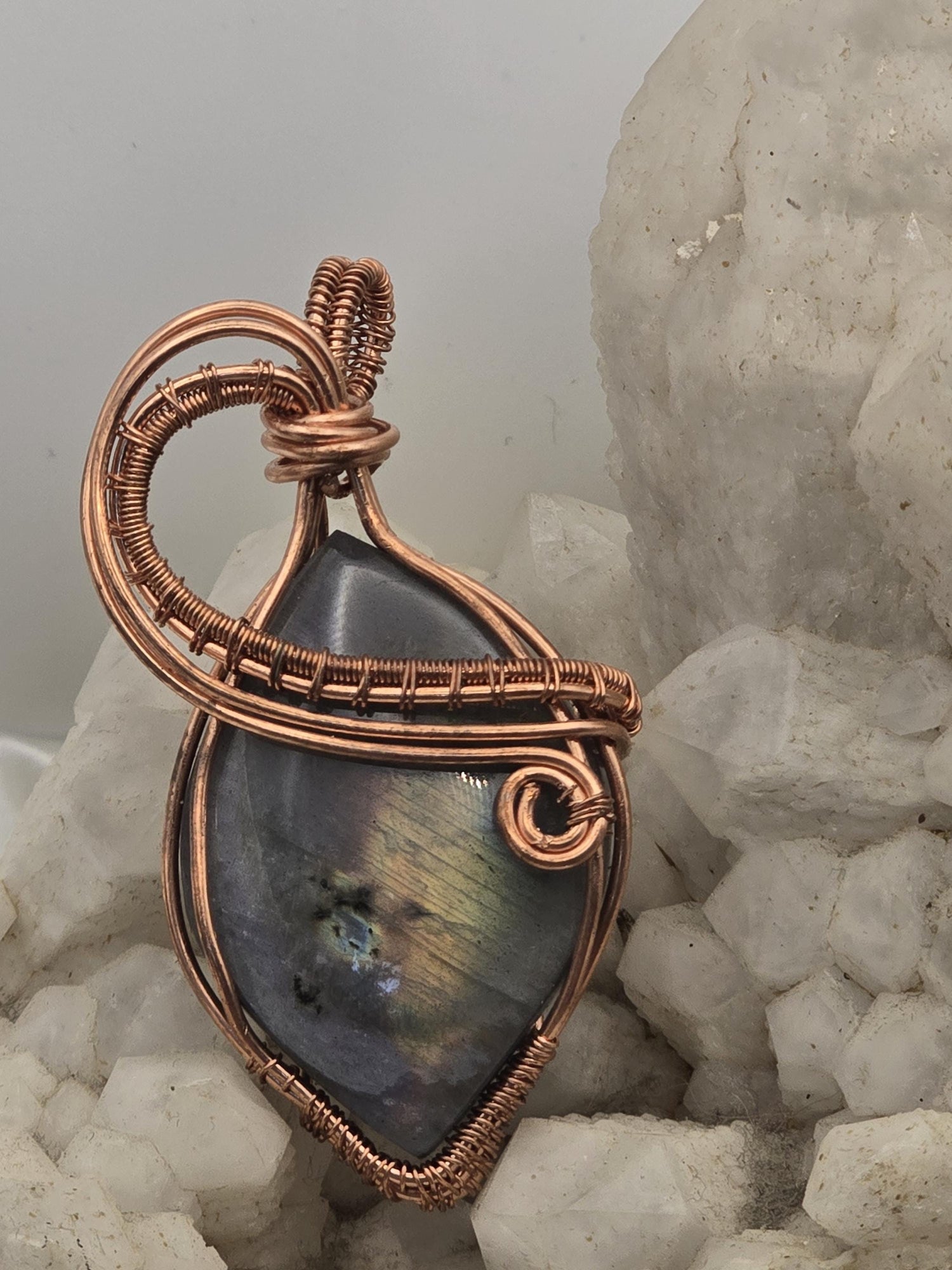 Hand-crafted Wire Wrapped Labradorite Crystal Pendant