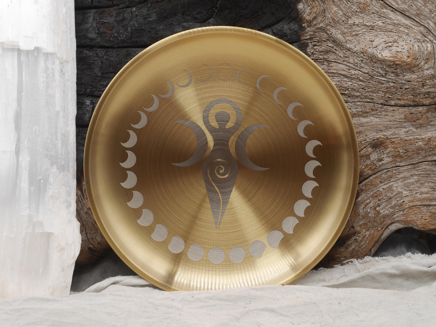 Triple Goddess Altar Tray: Gold &amp; Silver Moon Phases Plate
