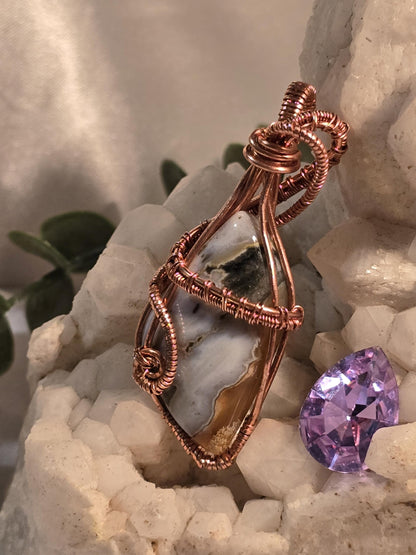 Hand-crafted Wire Wrapped Orbicular Ocean Jasper Crystal Pendant