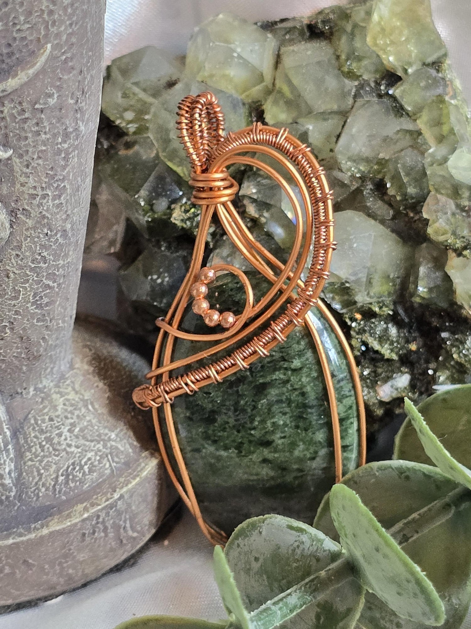 Hand-crafted Wire Wrapped Dense Moss Agate Crystal Pendant