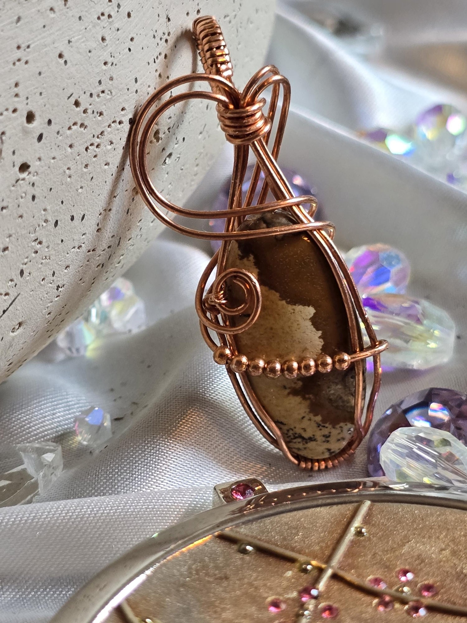 Hand-crafted Wire Wrapped Picture Jasper Crystal Pendant
