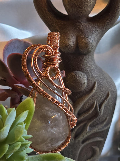 Hand-crafted Wire Wrapped Golden Rutilated Quartz Crystal Pendant