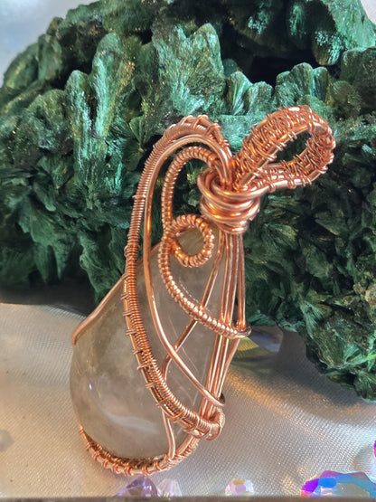 Hand-crafted Wire Wrapped Golden Rutilated Quartz Crystal Pendant