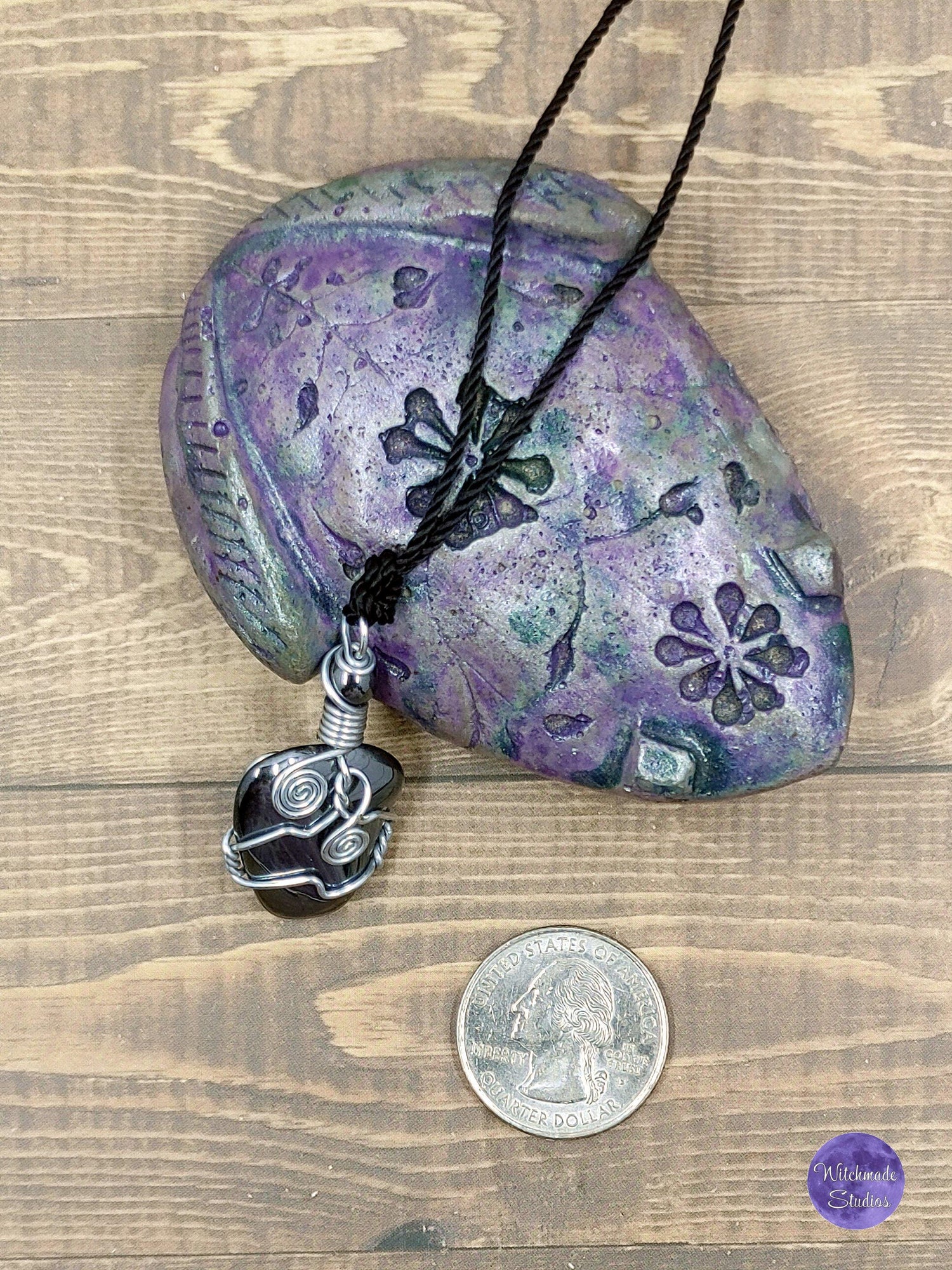 Hematite Wire Wrap Crystal Necklace, Copper Metaphysical Jewelry JN48