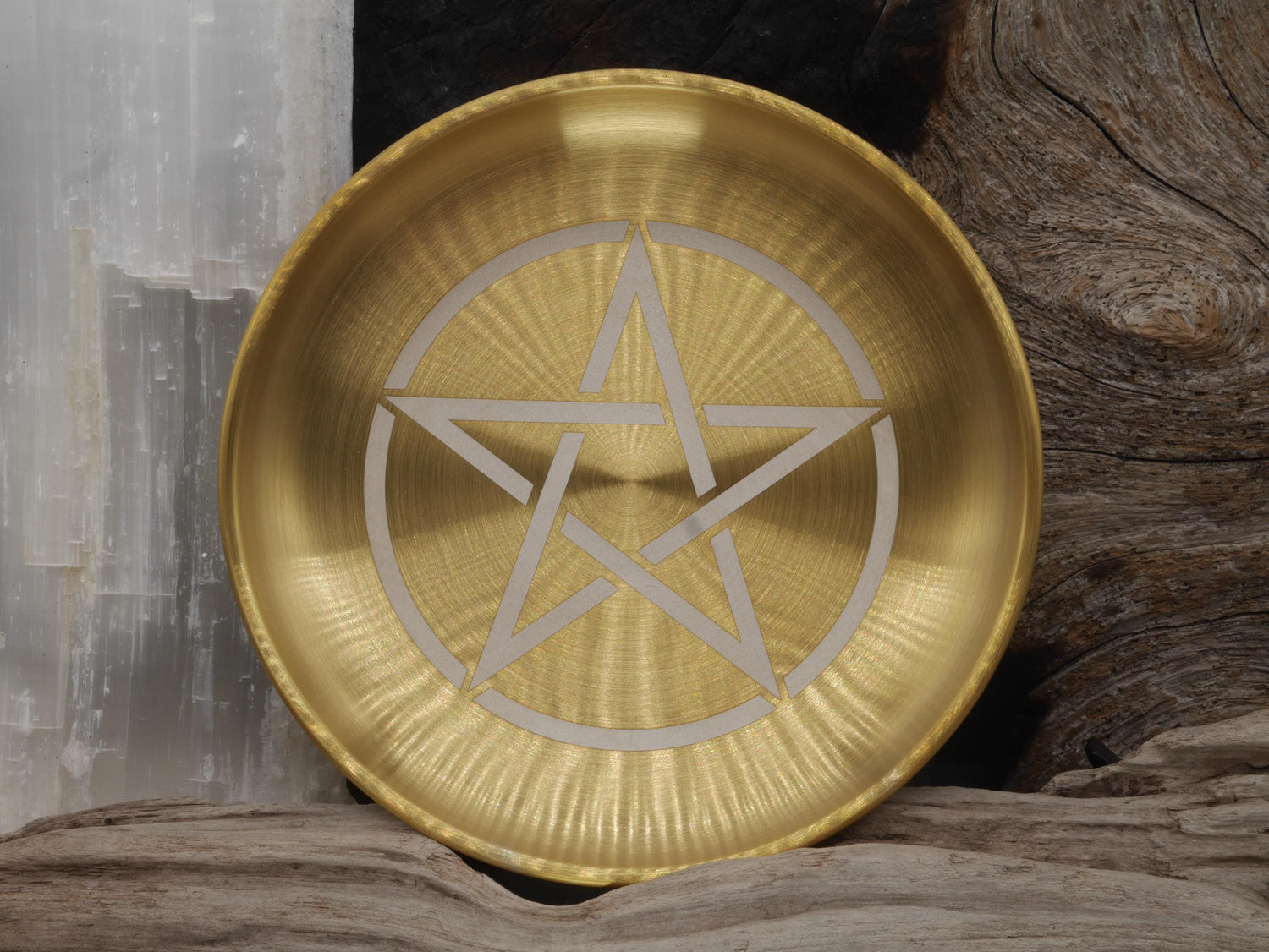 Gold Tone Pentacle Altar Tray: Engraved Stainless Steel Offering Plate