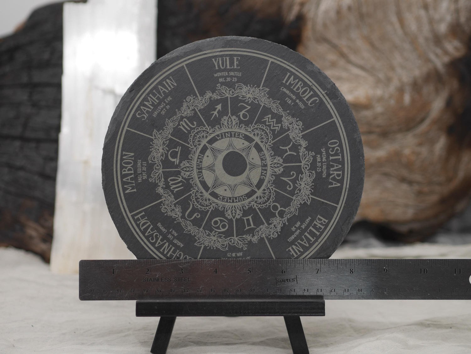 Engraved Slate Wheel of the Year Altar Tray: Wiccan Pagan Sabbats