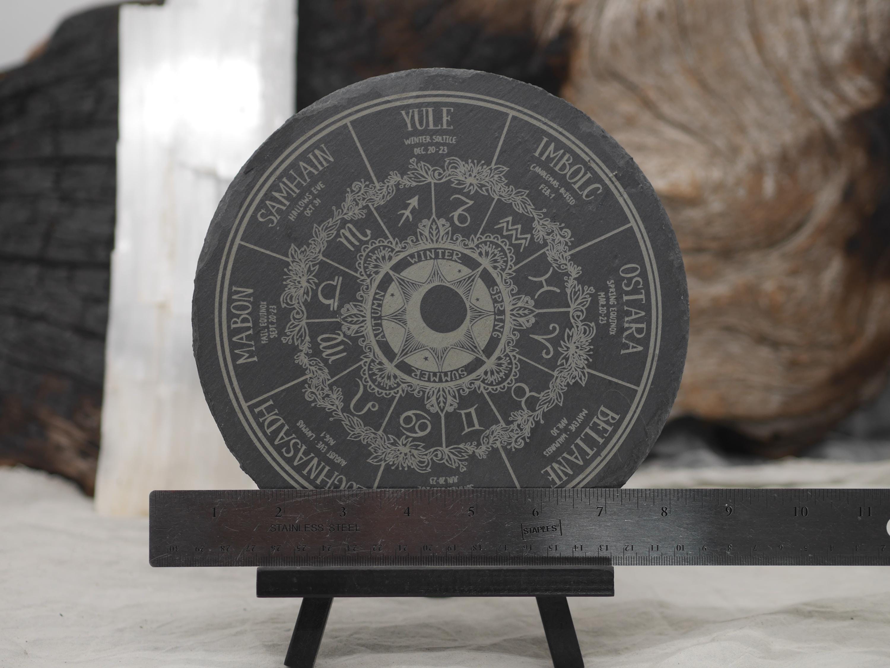 Engraved Slate Wheel of the Year Altar Tray: Wiccan Pagan Sabbats