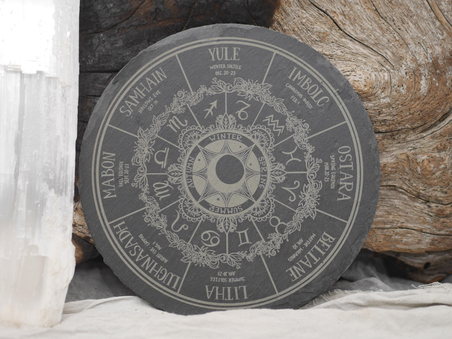 Engraved Slate Wheel of the Year Altar Tray: Wiccan Pagan Sabbats