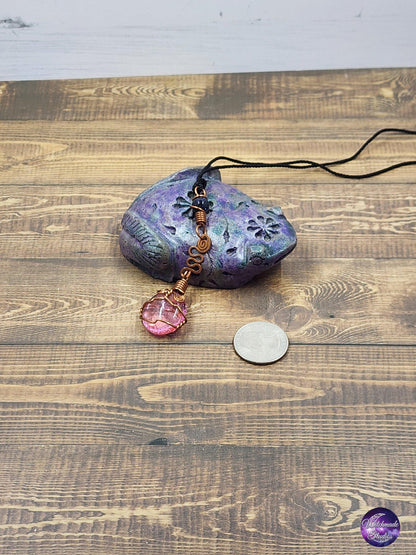 Pink Pebble Wire Wrap Pendant, Copper Metaphysical Jewelry JN103