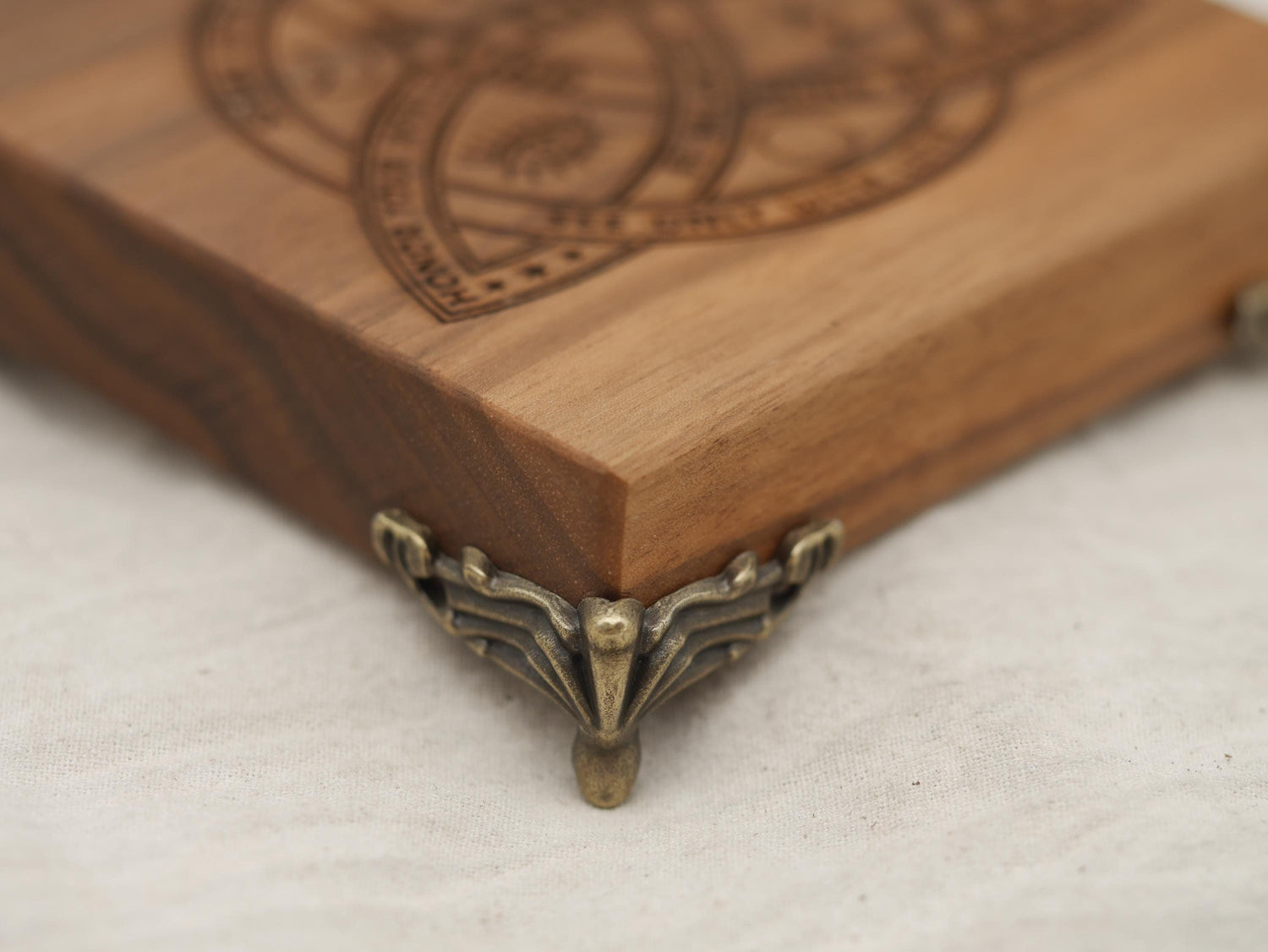 Walnut Tarot Card Holder with Bronze Feet - Triquetra Design