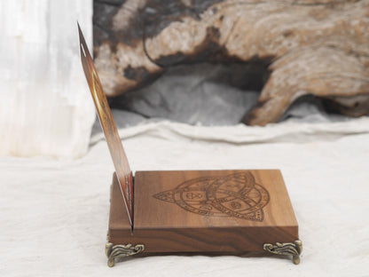 Walnut Tarot Card Holder with Bronze Feet - Triquetra Design
