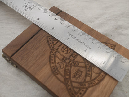 Walnut Tarot Card Holder with Bronze Feet - Triquetra Design