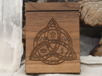 Walnut Tarot Card Holder with Bronze Feet - Triquetra Design