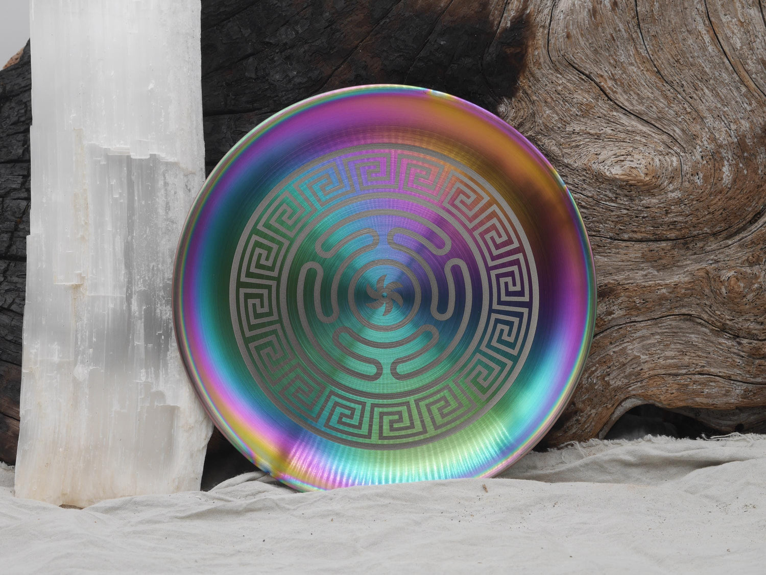 Strophalos of Hecate Altar Tray: Rainbow Stainless Steel Offering Plate