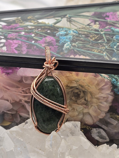 Hand-crafted Wire Wrapped Dense Moss Agate Crystal Pendant