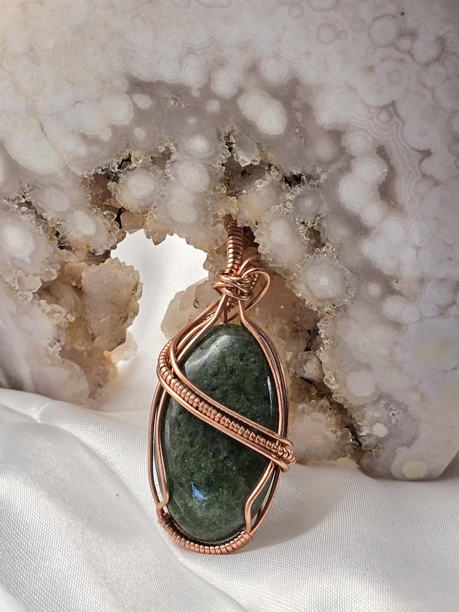 Hand-crafted Wire Wrapped Dense Moss Agate Crystal Pendant
